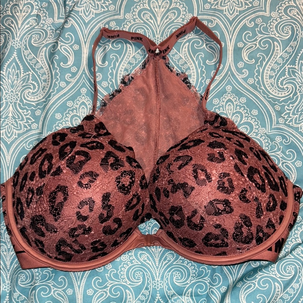 PINK Victoria's Secret Pink and Black Leopard Print Bra NWOT 36DD